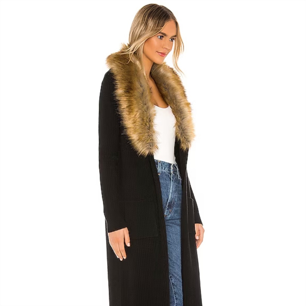 NWT Show Me Your Mumu Fur Lombardi Long Black Cardigan Small